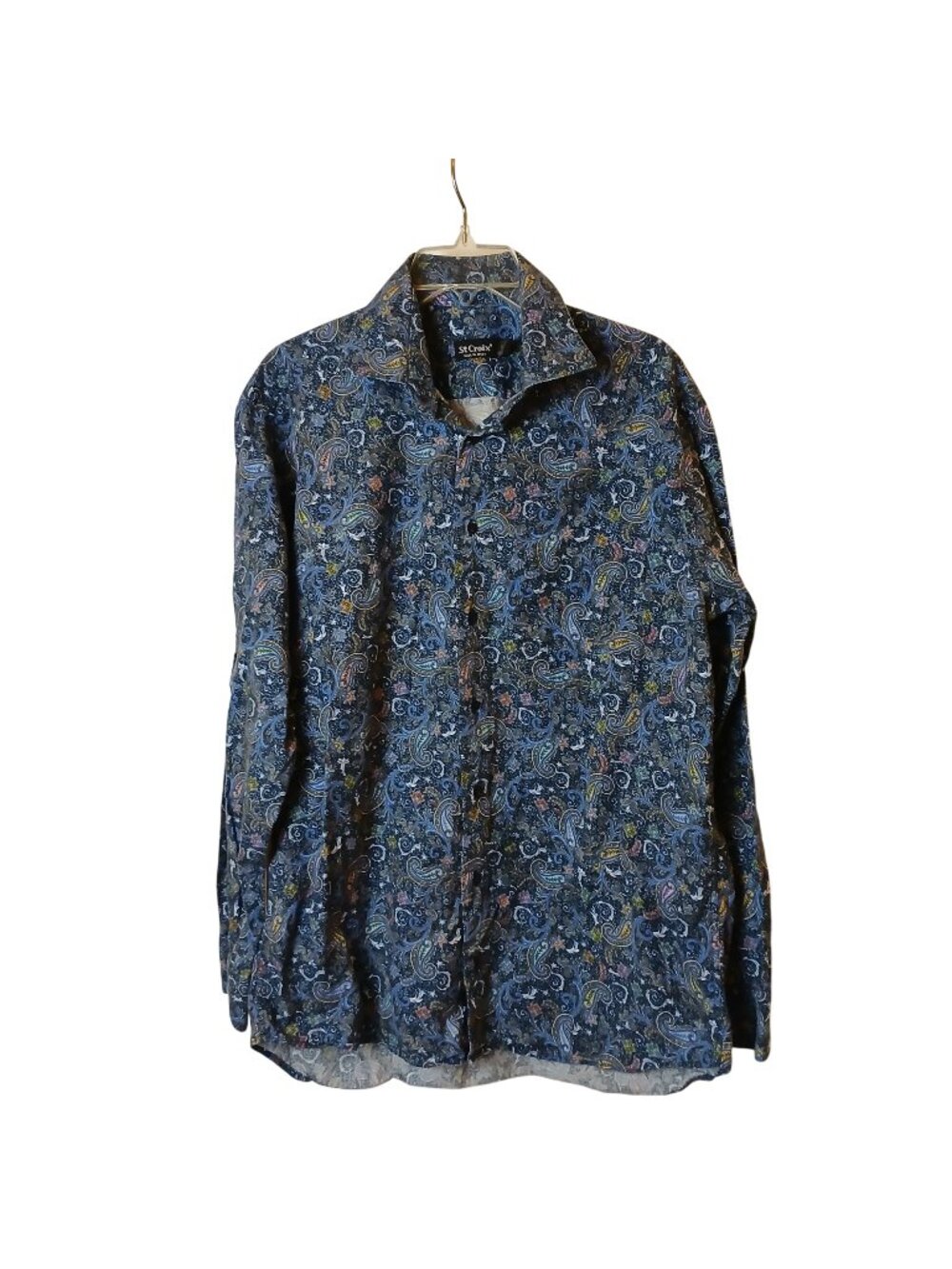 St Croix Mens L Long Sleeve Paisley Button-Down Shirt L Made Italy Cotton #I-7